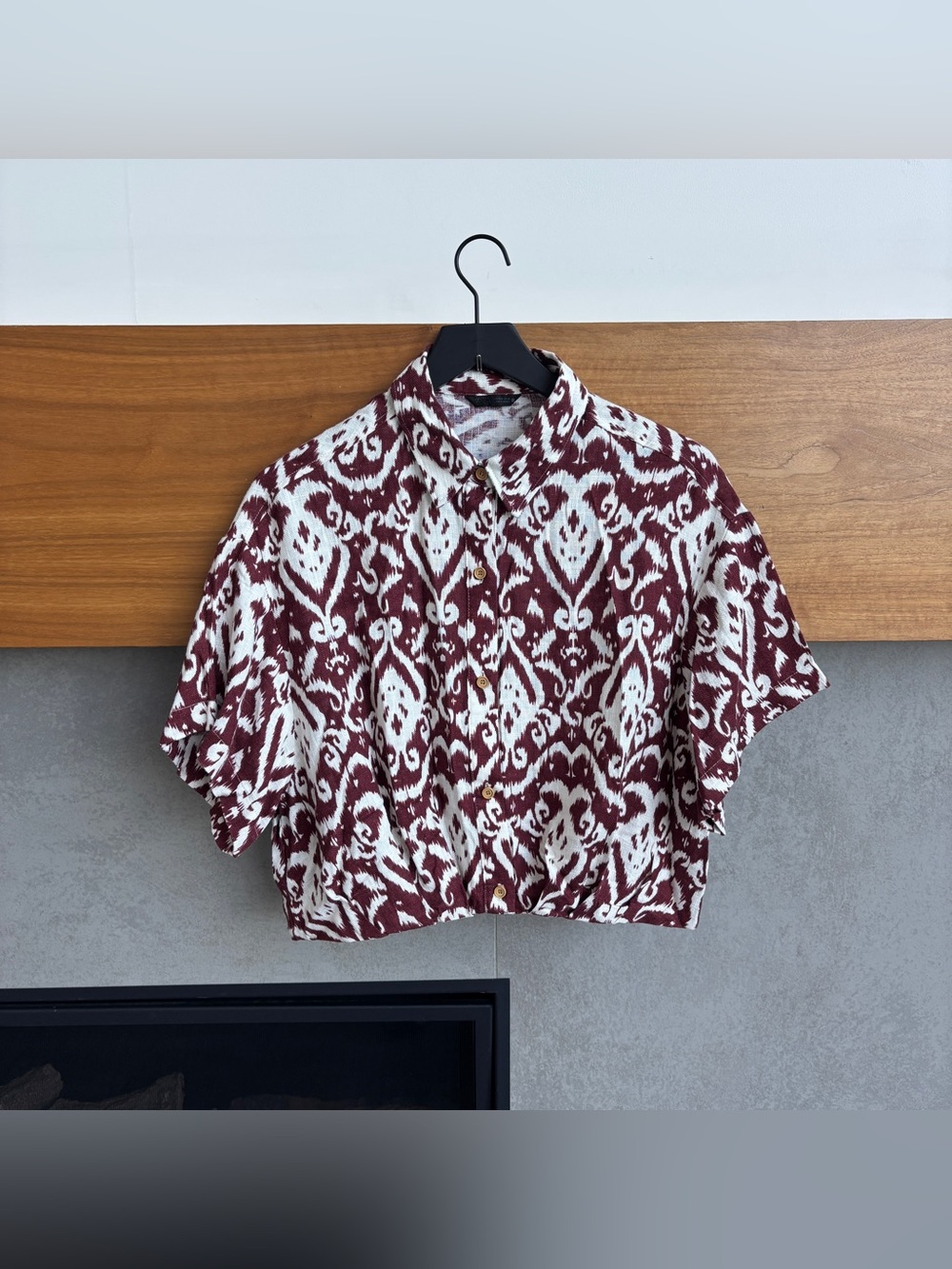 Zara Linen Blend Printed Shirt, Size S